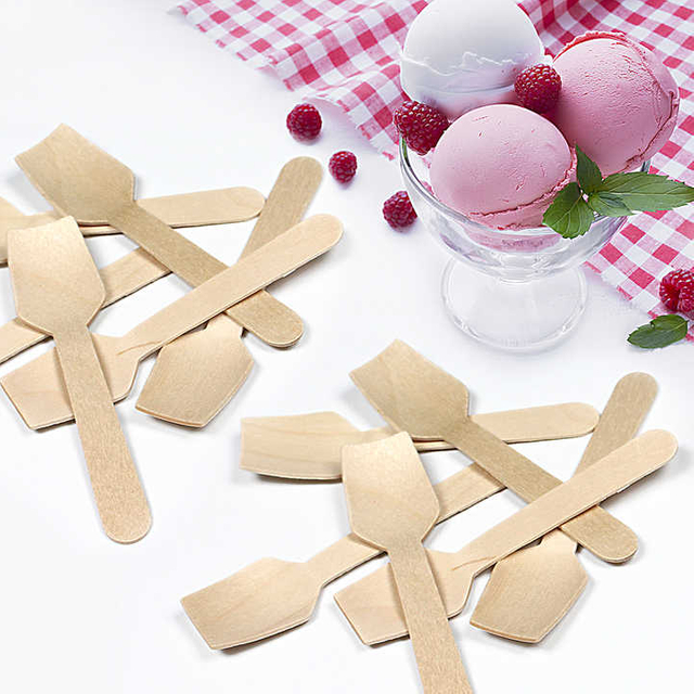 Wholesale Mini 95 100 110 mm Wooden Ice Cream Spoon Mini Wooden Spoons with a Grade