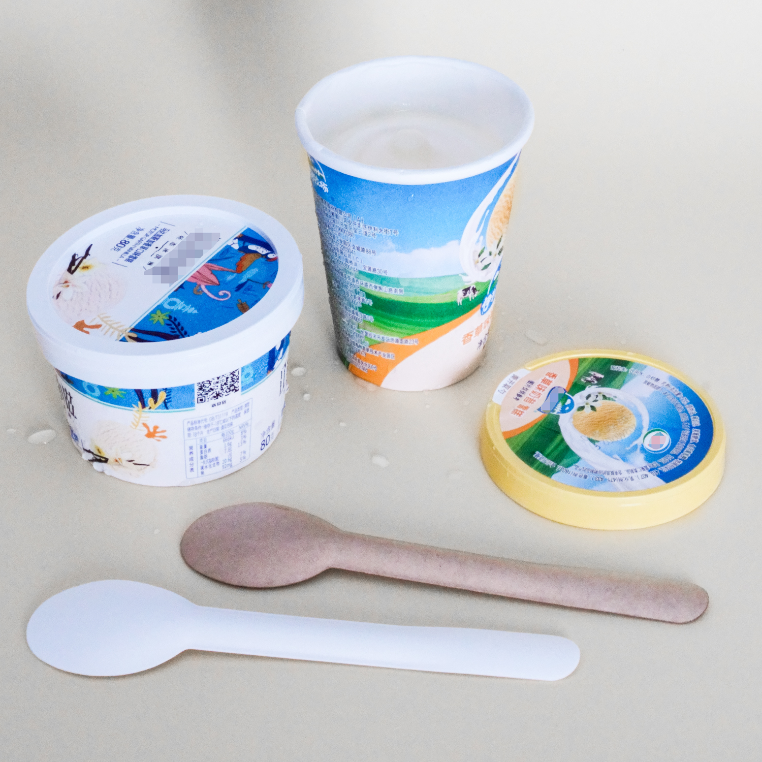 Pappbecher mit Deckel und Löffel laminierte Papier box für Tasse und Löffel