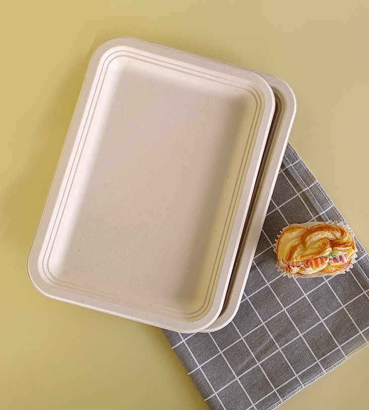 Hoch leistungs kompost ierbare 14-Zoll-große Papp teller Bagasse Rechteck Zuckerrohr Zellstoff Food Tray für Langusten Hummer Seafood Party