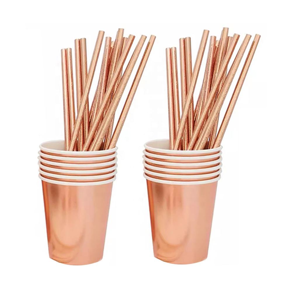China Wholesale Thanksgiving Christmas Decorative Gold Color Biodegradable Disposable Drinking Paper Straw