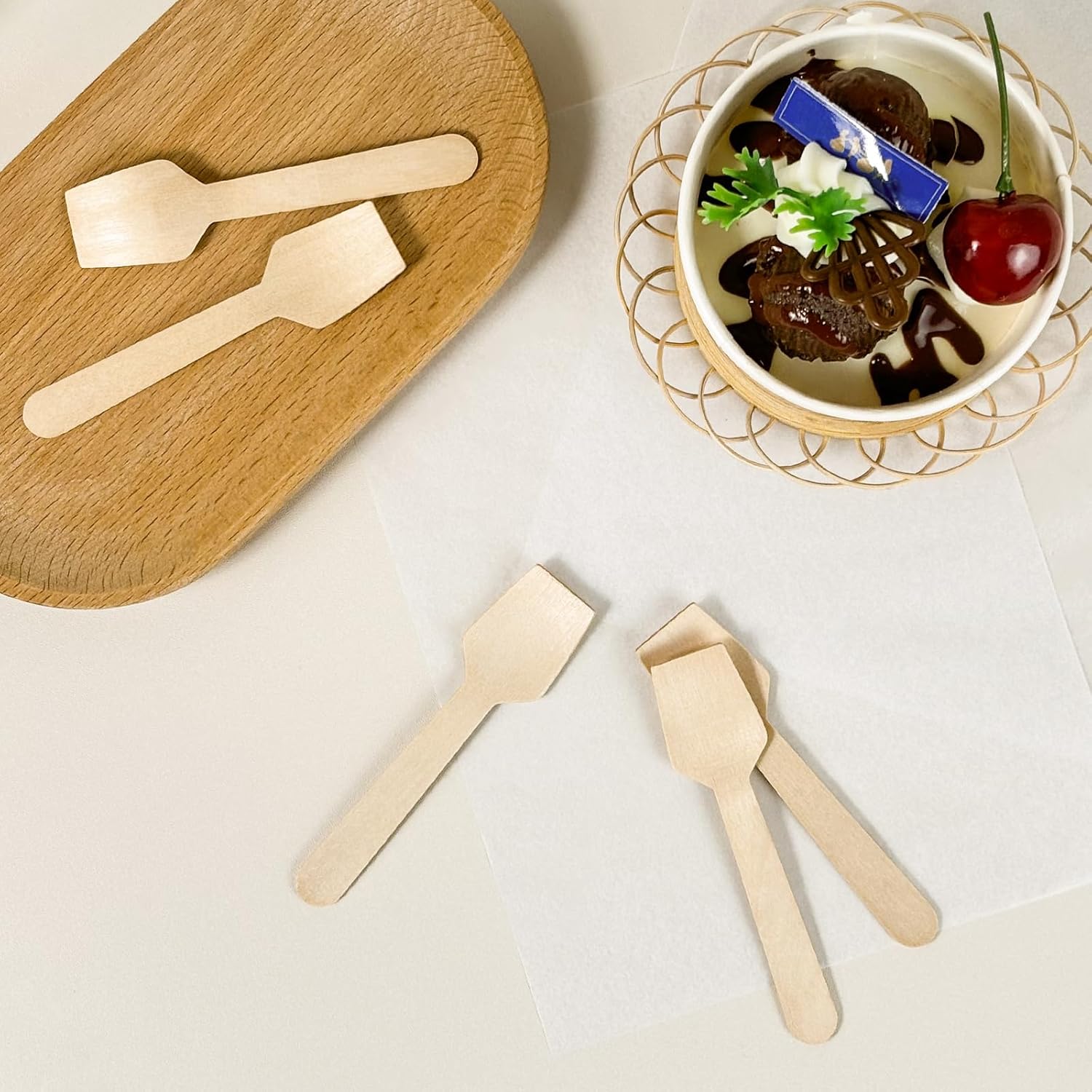 Disposable Square Spoon Tasting Wood Pointed Spoon Ice Cream Spoon