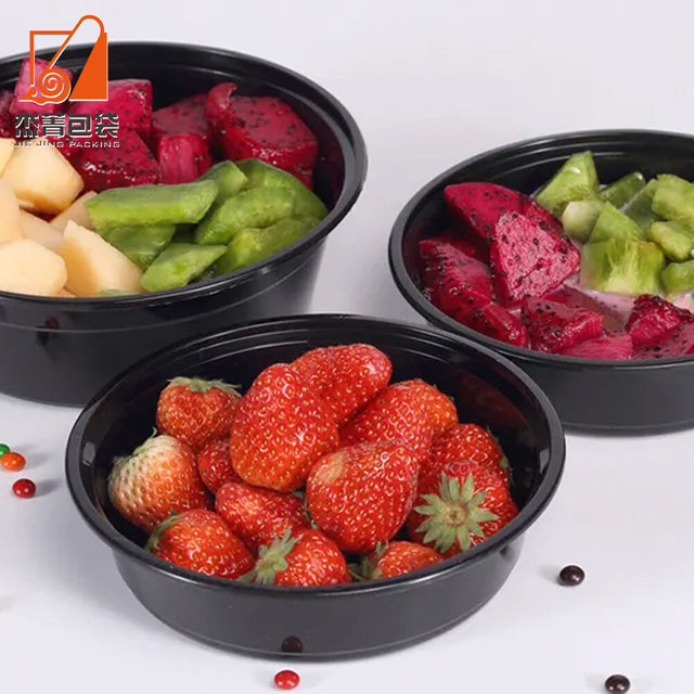 Disposable Plastic Take Aways Black Round Salad Soup Noodle Snack Pasta Rice Snack Packaging Box Bowls Food Storage Container