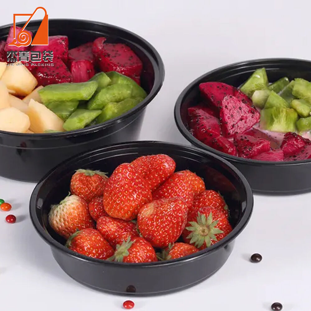 Disposable Plastic Take Aways Black Round Salad Soup Noodle Snack Pasta Rice Snack Packaging Box Bowls Food Storage Container
