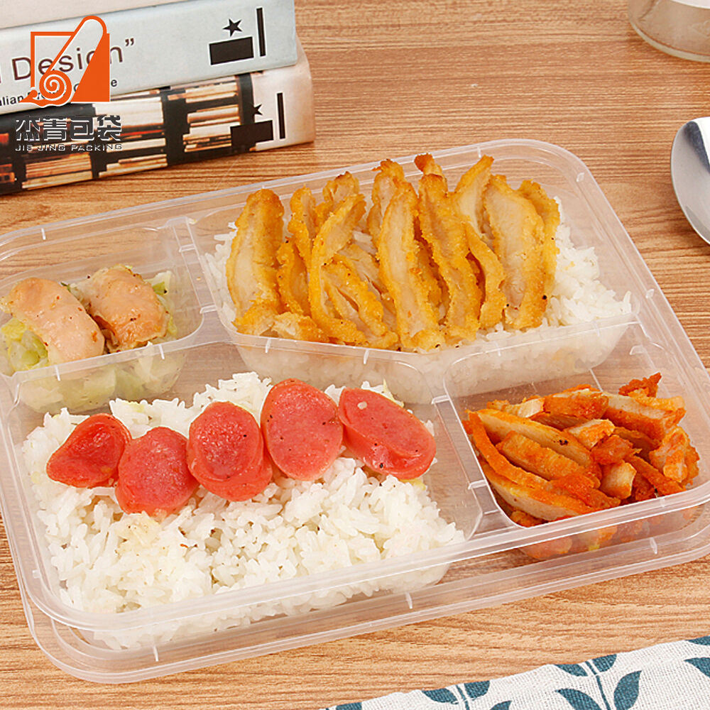Disposable Rectangular PP Plastic Lunch Box Thickened Four Compartment Food Grade Container for Fast Food Takeaway Packaging