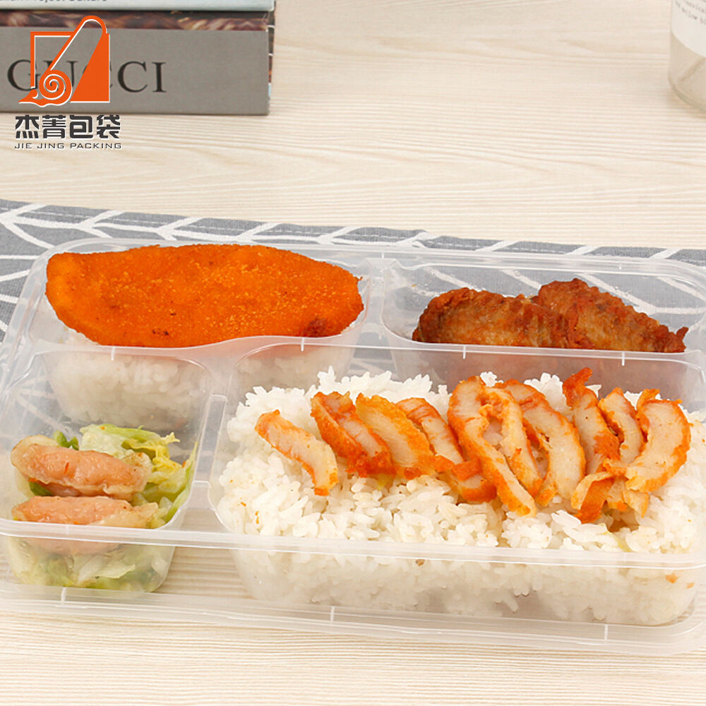 S3+1 Disposable Transparent Fast Food Rectangular Four Compartments Microwaveable PP Thickened Chinese Lunch Box Packing Box
