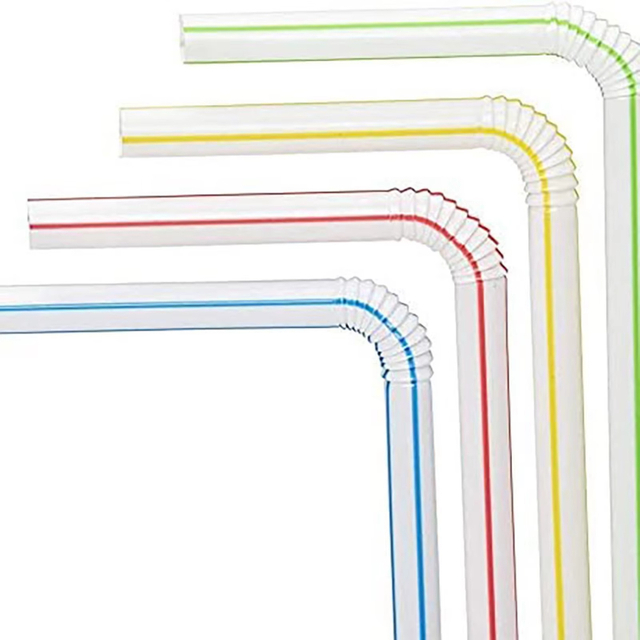 100pcs/pack 8 Inches Striped Bendable Disposable Plastic Drinking Straws Party Multi Colored Straw