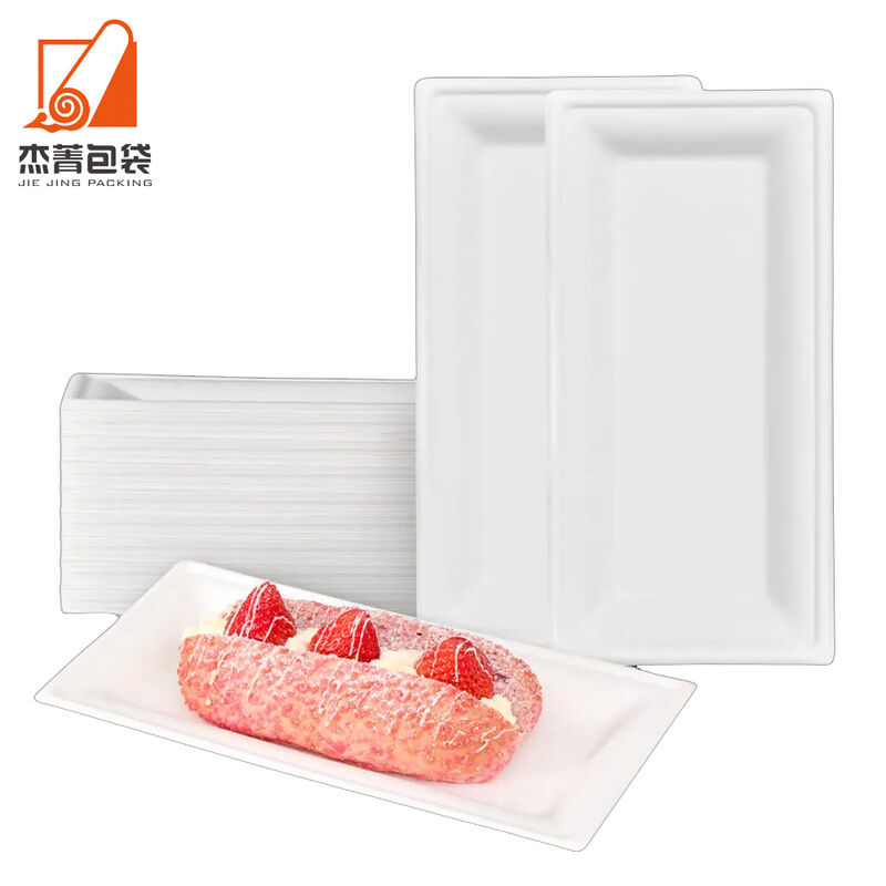 Biodegradable and compostable disposable and environmentally friendly sugarcane bagasse meal tray, rectangular takeout, dine in