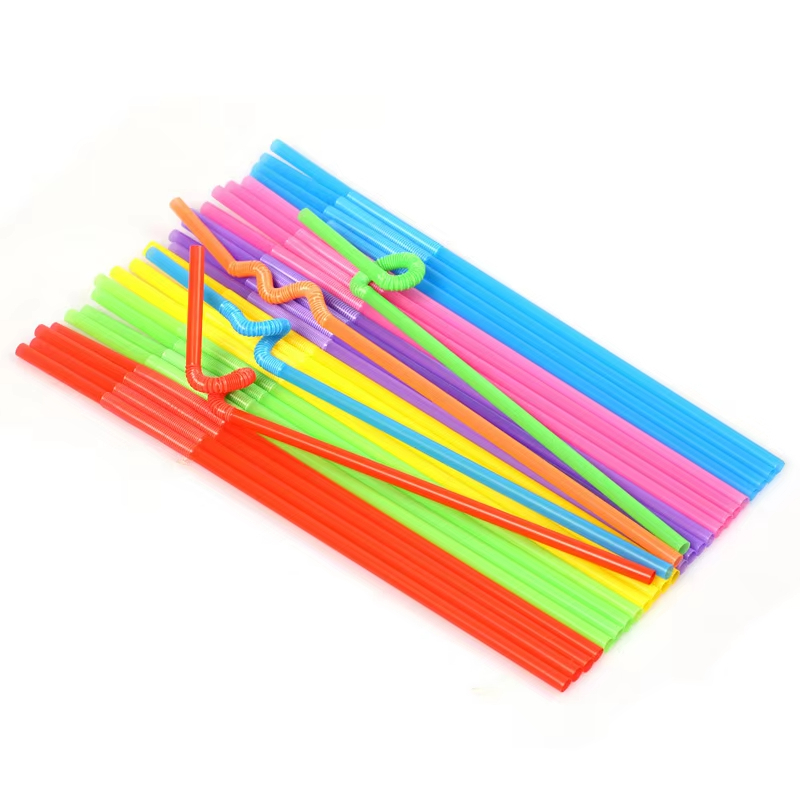 6*260mm Flexible Disposable Plastic Drinking Straws Extra Long Disposable Bendy Party Fancy Straws Assorted Colors