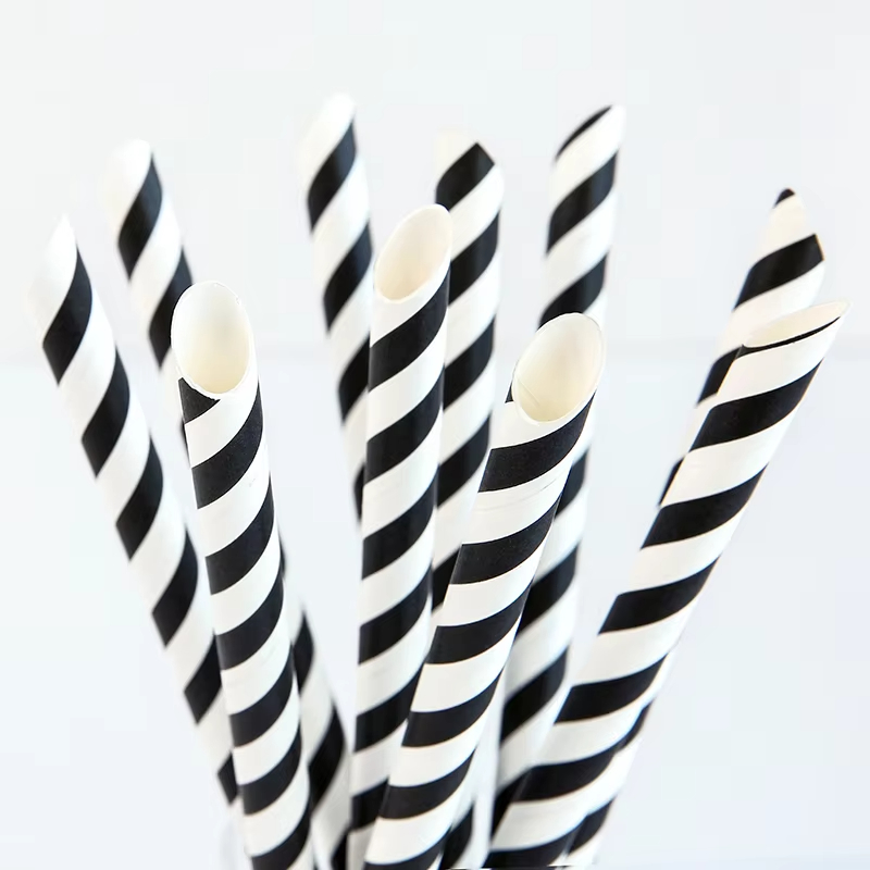 Wholesale Eco-Friendly Disposable Striped Paper Bamboo PLA Straws Biodegradable Bar & Wedding Party Supplies with Free Sample