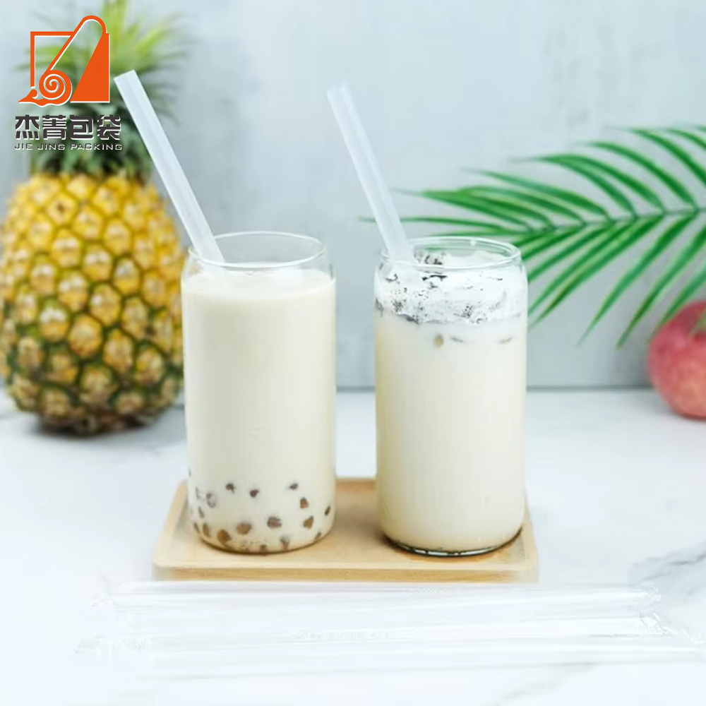 Eco Biodegradable Individually Wrapped Compostable Disposable Clear PLA Bubble Tae Straw For Drinks Iced Coffee Milkshake