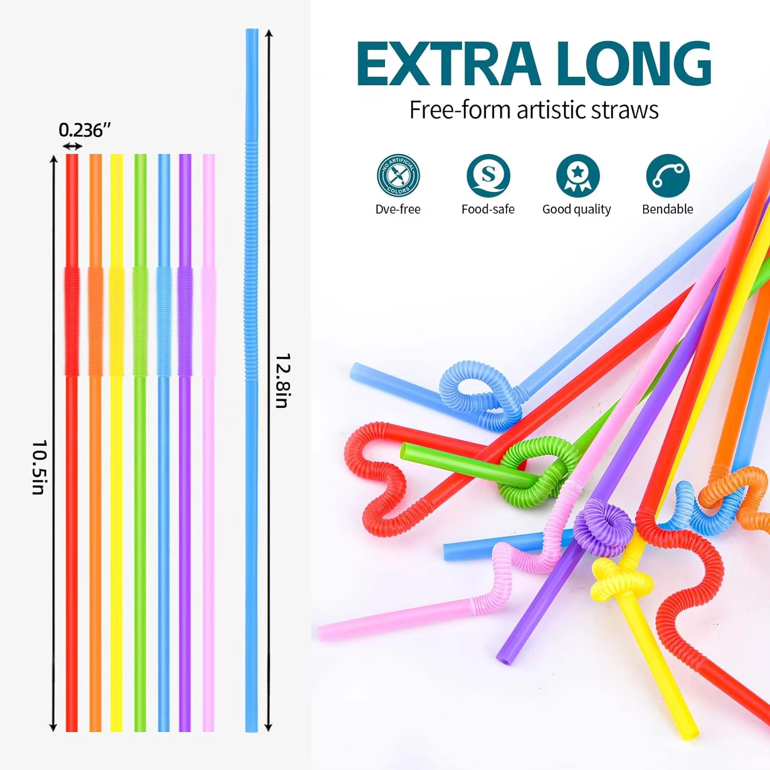 Flexible Plastic Straws, Colorful Disposable Bendy Party Fancy Straws13inch Extra Long Straws Party Decorations