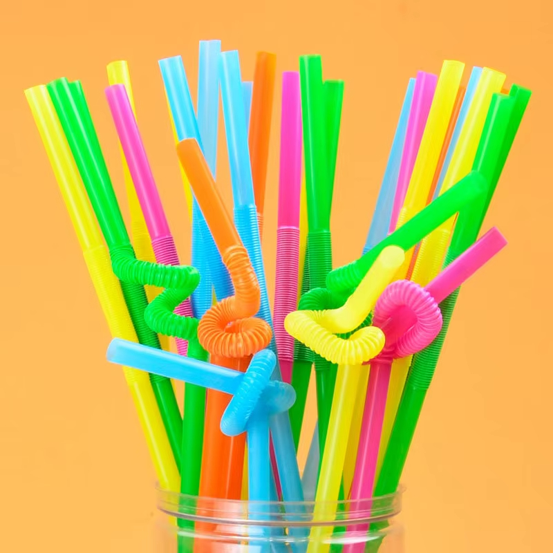 Disposable retractable PP plastic color bendable elbow straw Drink juice straw
