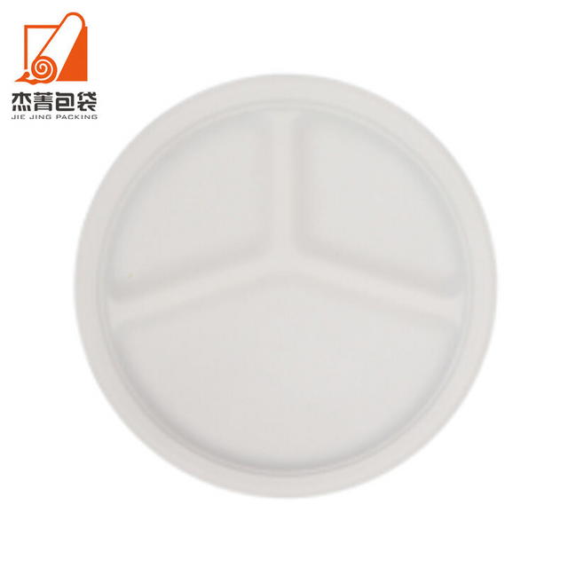 10 Inch Sugarcane Bagasse Round Plate 3 Compartment Biodegradable Paper Round Plates