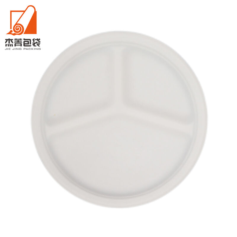 10 Inch Sugarcane Bagasse Round Plate 3 Compartment Biodegradable Paper Round Plates