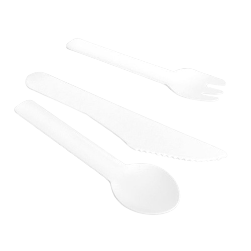 New material biodegradable sugarcane paper knife spoon fork set disposable paper tableware set for cake dessert