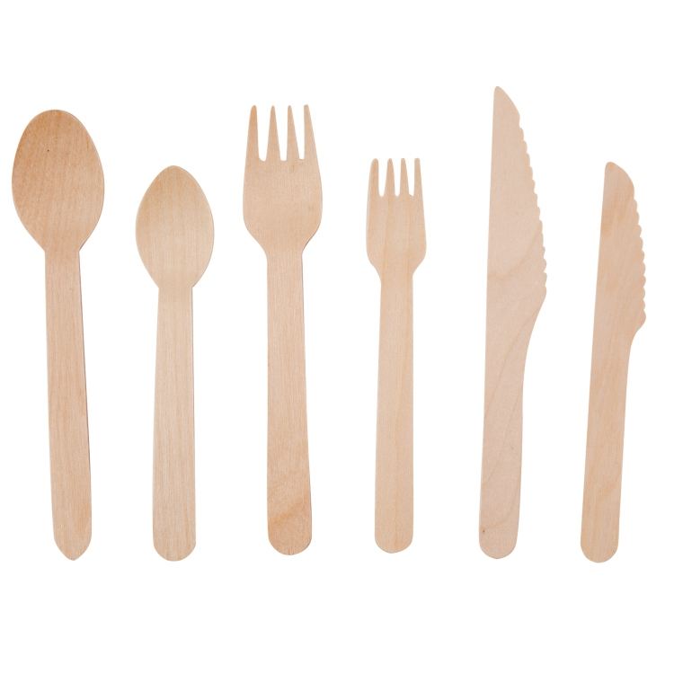 Eco Friendly Birch Wood Spoons Forks Knives Utensil Set Customize Disposable Wooden Cutlery