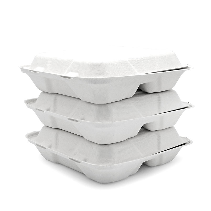 Eco Friendly Biodegradable Food Packing Container Pulp Burger Box Clamshell tableware set bagasse takeaway box