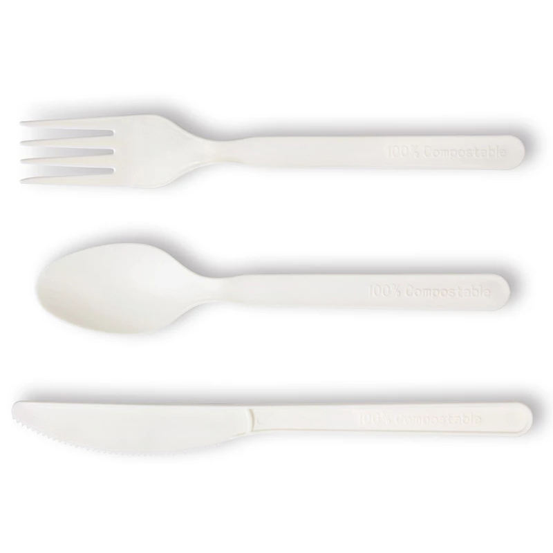 Compostable Disposable Cornstarch Spoon Fork Knife Custom Wrapped Biodegradable CPLA Cutlery