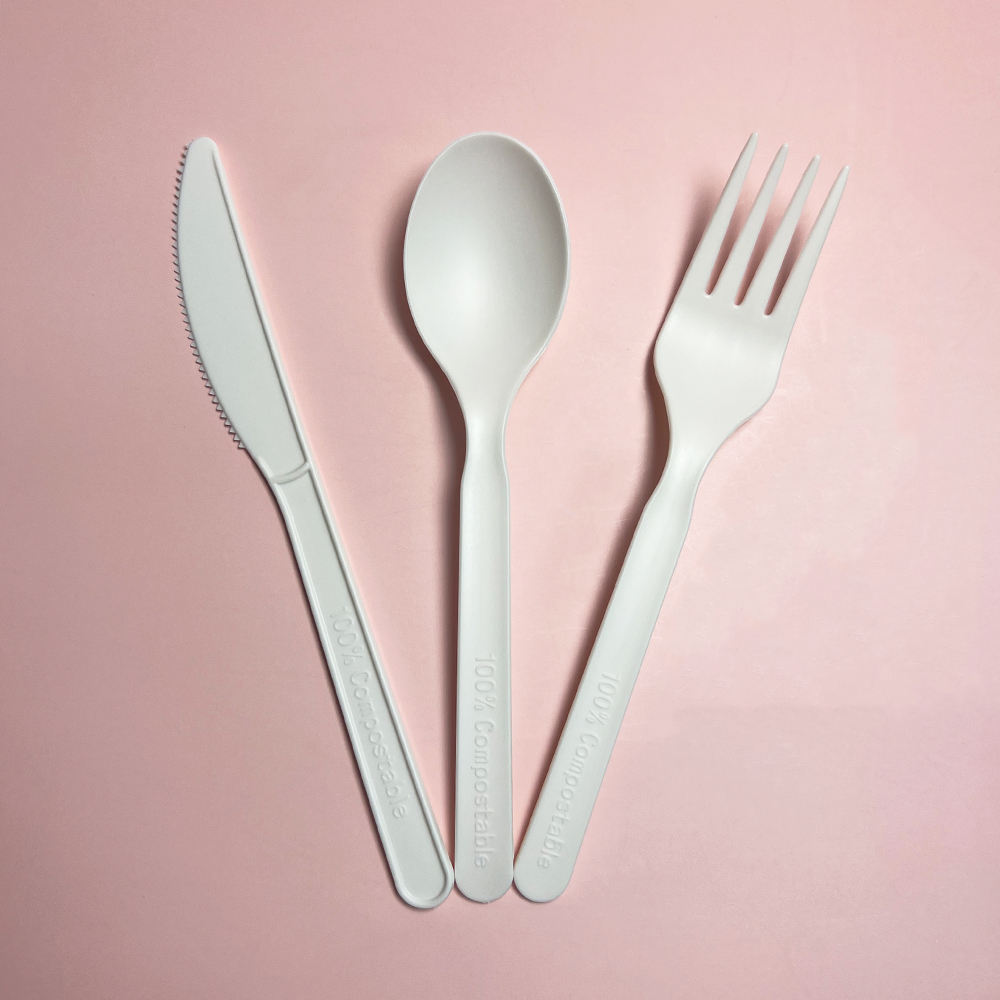 Eco compostable polylactic acid biodegradable tableware Spoon fork knife disposable tableware