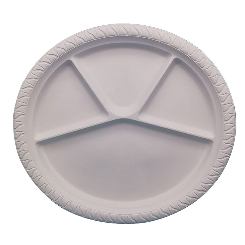 Disposable 12 Inch 4 Compartment Corn Starch Biodegradable Food Serving Plates For Fast Food Fruits
