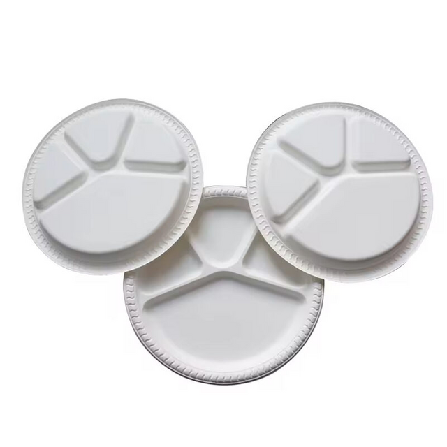 11 Inch Round Four Compartments Biodegradable Corn Starch Disposable Plates For Dinner