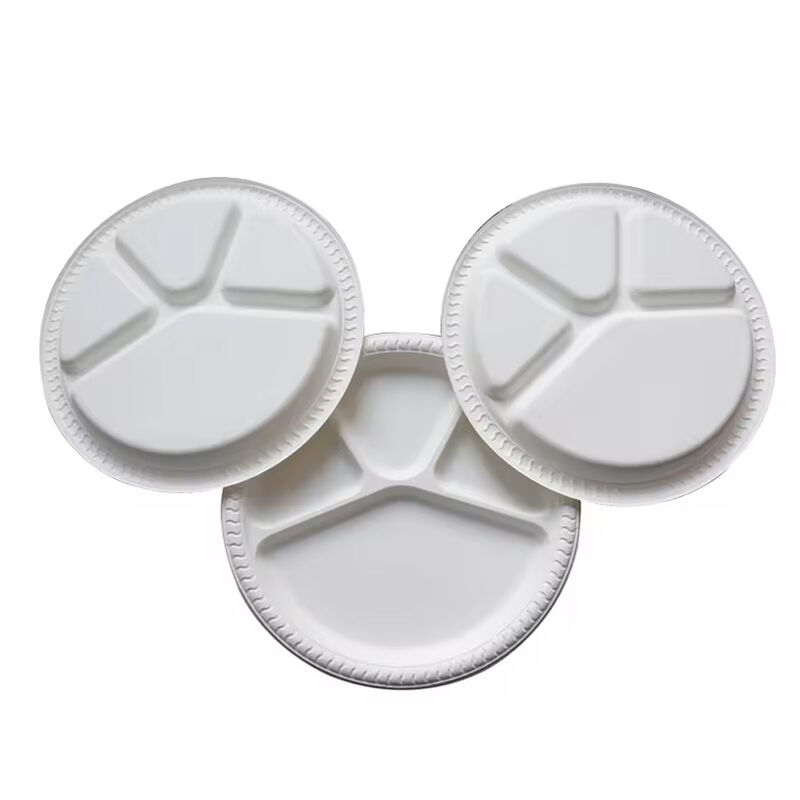 11 Inch Round Four Compartments Biodegradable Corn Starch Disposable Plates For Dinner