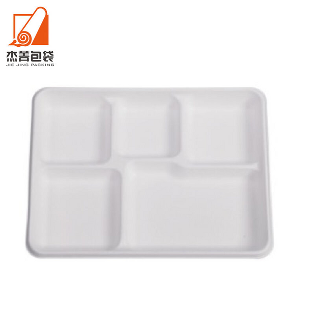 Wholesale Disposable White 5 Compartment Rectangular Sugarcane Pulp Bagasse Oval Tray