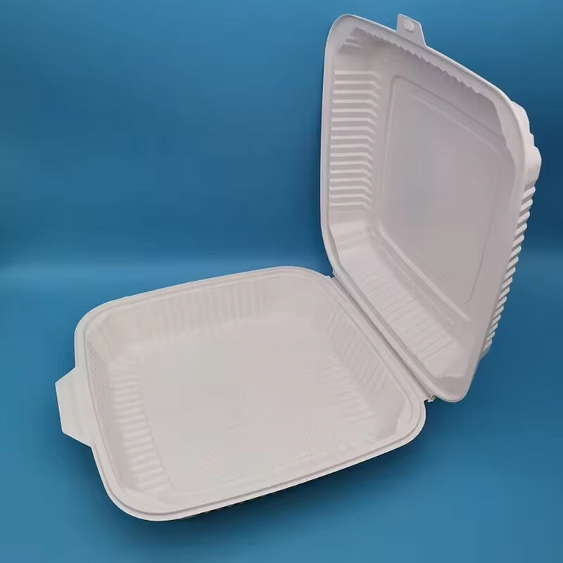 Disposable Barbecue Picnic Food Takeaway Packing Box Biodegradable Corn Starch Food Container 9 Inch Hinged Clam Shell Food Box