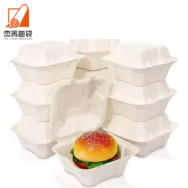 Wholesale Take Out To Go Biodegradable Sugarcane Bagasse 6x6 Inch Burger Hamburger Cake Clamshell Box