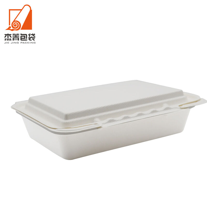 Compostable dishware take away food container for restaurant, restaurant take away boxes, 9*6 inch bagasse lunchbox