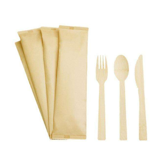 Eco-Friendly Biodegradable Disposable Birch Wooden Cutlery Set-Spoon Fork Knife with Individual Packaging