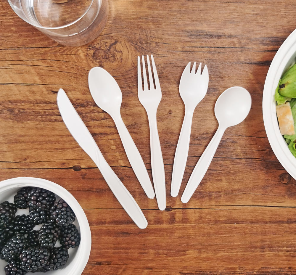 High Quality 7 Inch Disposable Cornstarch Tableware Set Biodegradable Corn Starch Cutlery Knife Fork Spoon