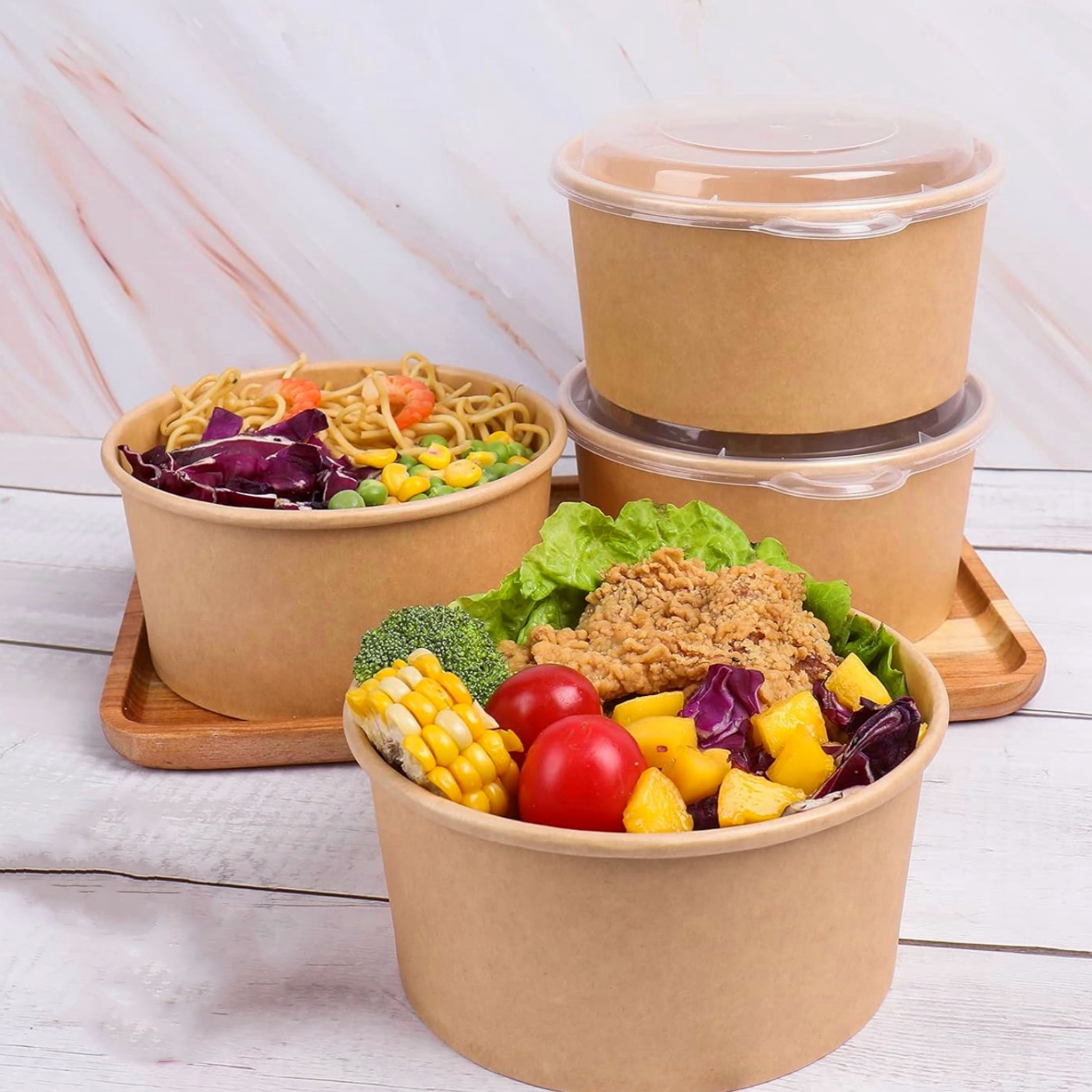 Degradable circular container for gathering salad soup