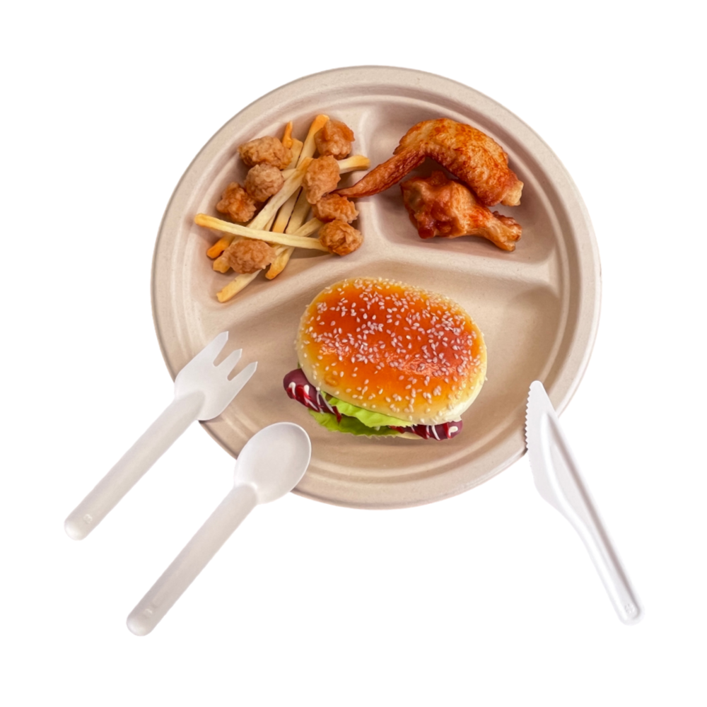 Biologisch abbaubares kompost ier bares Zuckerrohr Bagasse Papier Besteck Faser zellstoff kompost ier bares umwelt freundliches Gabel messer Löffel Besteck
