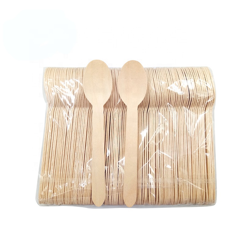 Benutzer definierte umwelt freundliche 140mm Birke Holz gabel Löffel Set Cut Steak Einweg besteck Biologisch abbaubarer natürlicher 6,3 Zoll Holz löffel