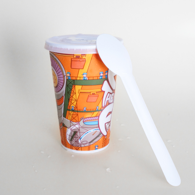 Pappbecher mit Deckel und Löffel laminierte Papier box für Tasse und Löffel