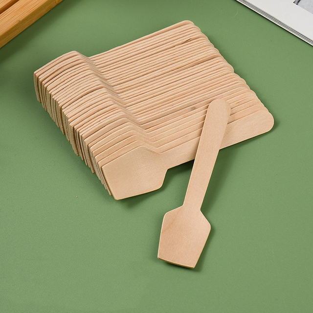 95mm Disposable Square Spoon Tasting Wood Pointed Spoon Ice Cream Spoon