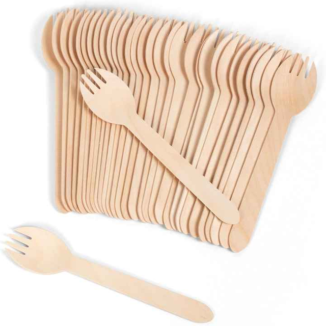 Biodegradable Disposable Birch Wood Spork Tableware 6.3 inch Natural Utensils including Fork Knife for Party Food
