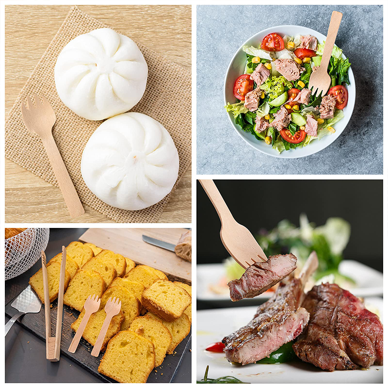 Free Sample 16cm Biodegradable Disposable Birch Wooden Cutlery Eco-Friendly Mini Spork for Parties