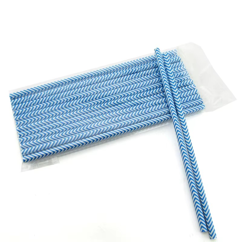 Factory Custom Eco Friendly Biodegradable Logo Printed Striped Drinking Paper Straw