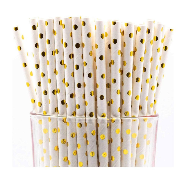 China Wholesale Thanksgiving Christmas Decorative Gold Color Biodegradable Disposable Drinking Paper Straw