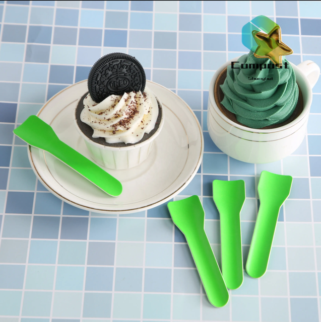 Customized logo Food Grade Kraft Paper Ice Cream Spoon Disposable Frozen Yogurt Gelato Cutlery Spoon Set