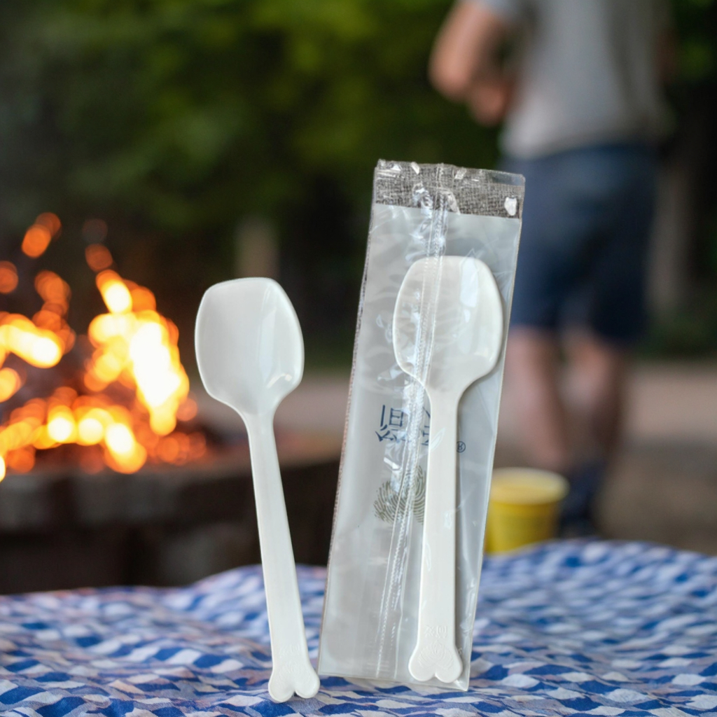 Transparent Biodegradable CPLA Disposable Cutlery Set for Outdoor Camping Compostable Tableware Including Fork Plastic Spoon