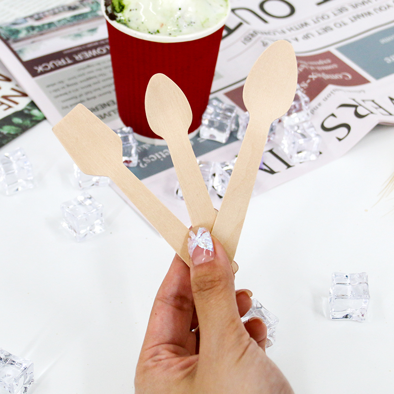 Disposable Fancy Ice Cream Spoon Birch Wooden Spoon Tableware Serving for Yogurt Cake