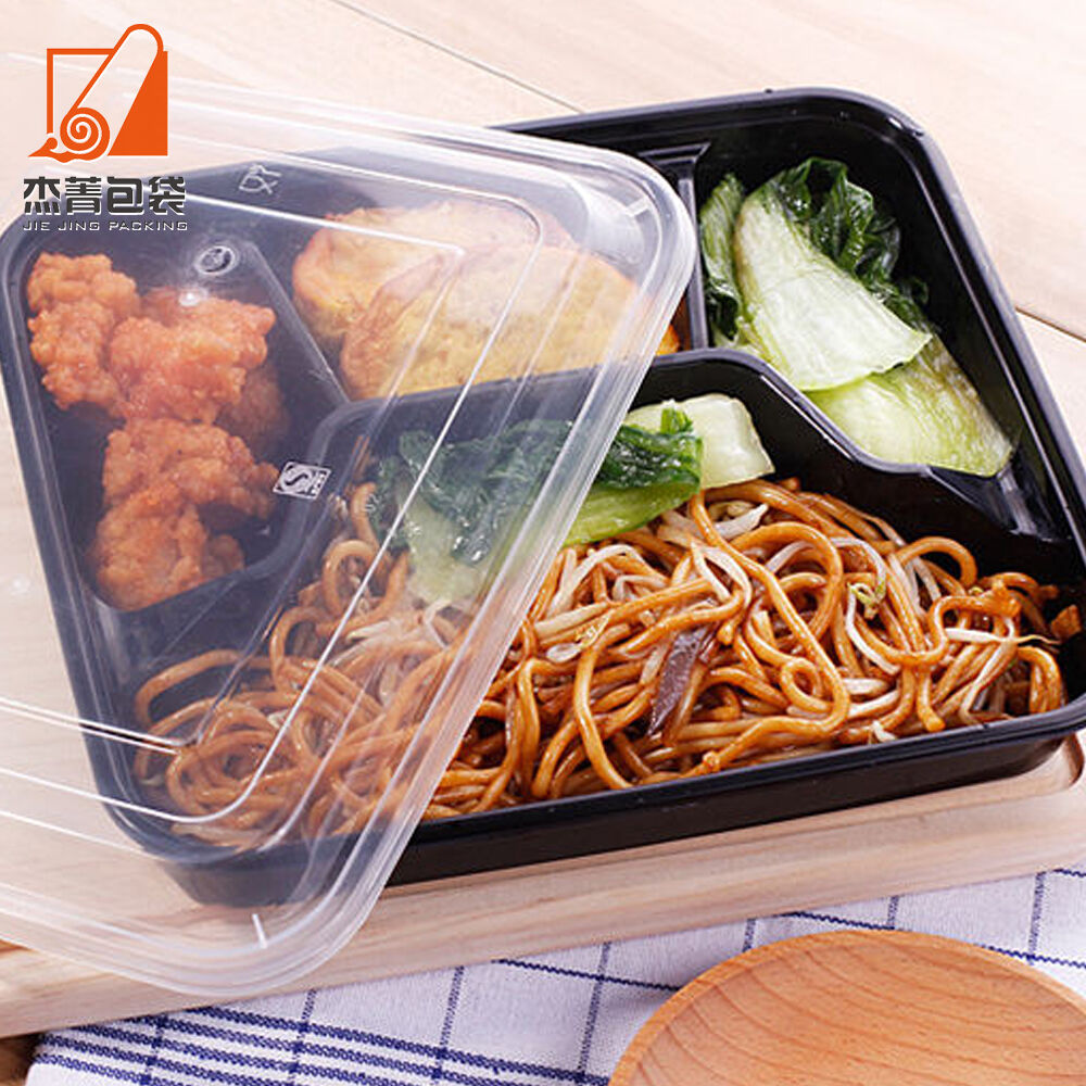 Disposable Microwave Thickened PP Transparent Food-grade One-piece Lid Four Compartments Fast Food Takeaway Lunch Box