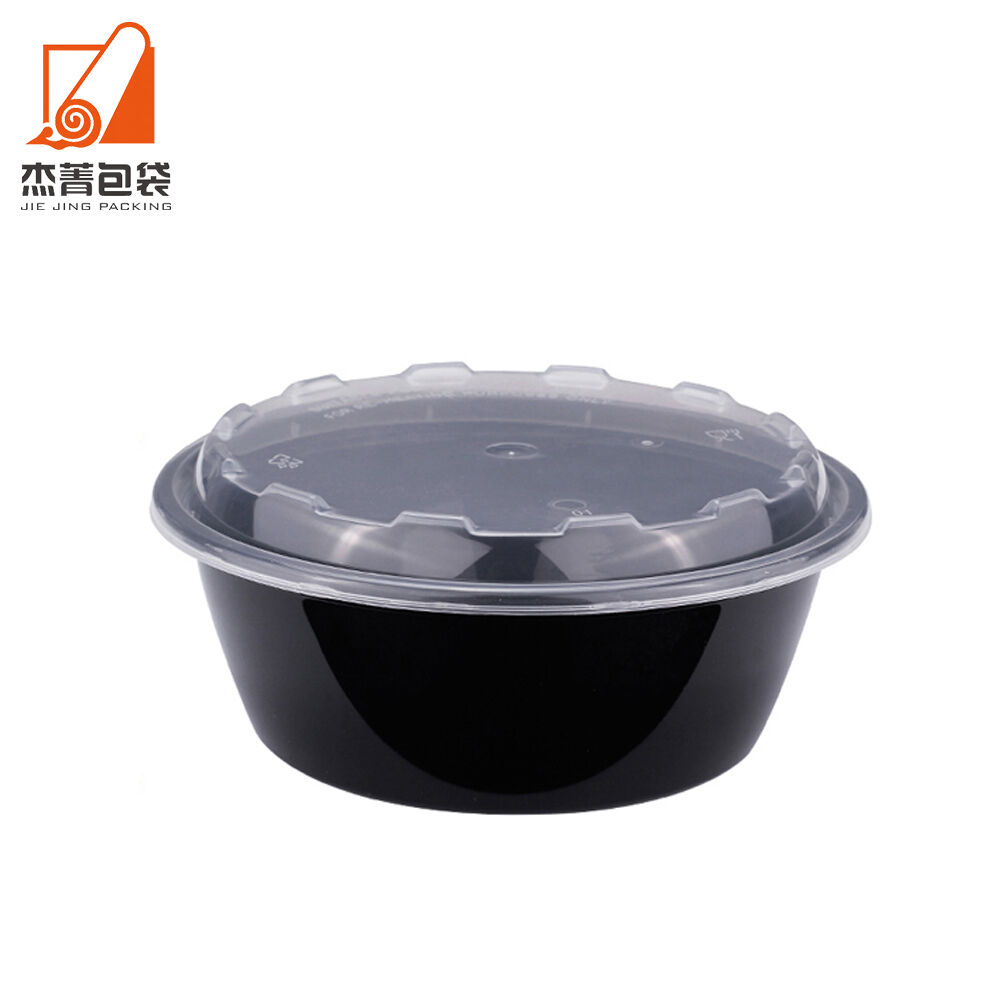 1100ml Plastic Black PP Round Box With Lid Stackable