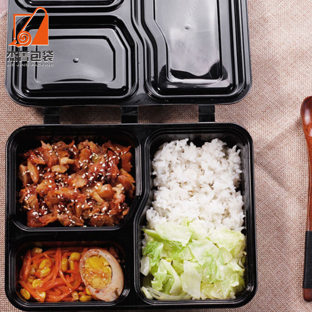 Microwave Rectangular Meal Prep Food Container Disposable Plastic 3 Compartment Takeaway Lunch Box