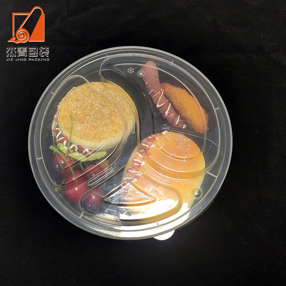 Food Grade 3 Compartment Freezer and Microwave Safe Injection Storage Bento Box Takeout Packaging Round Basin Tableware with Lid
