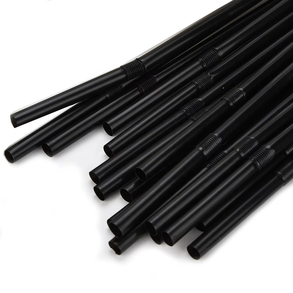 PP Flexible Straw Disposable Plastic Bending Straws Black 6mm