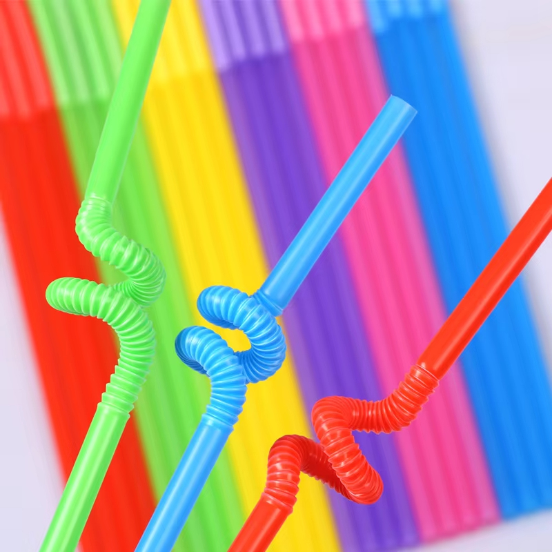 6*260mm Flexible Disposable Plastic Drinking Straws Extra Long Disposable Bendy Party Fancy Straws Assorted Colors
